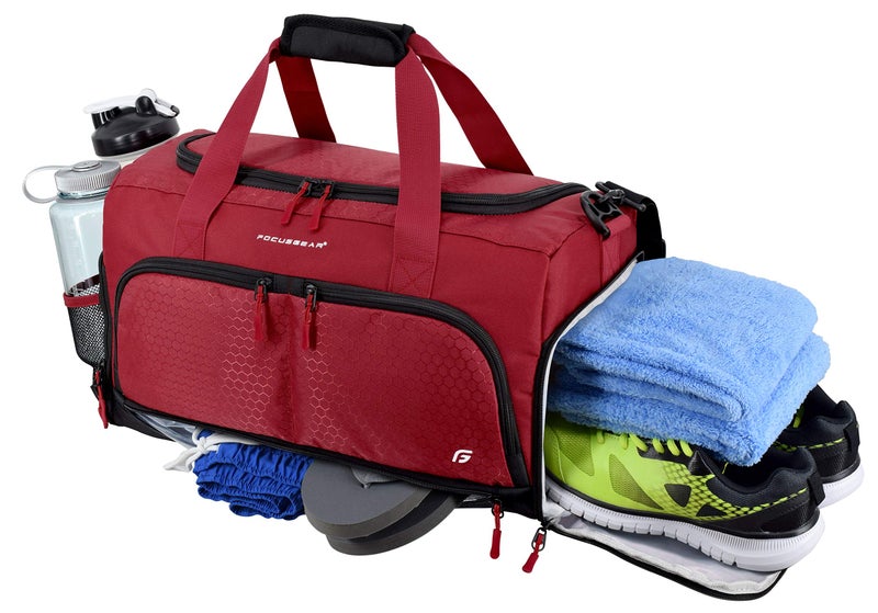FocusGear Ultimate Gym Bag 2.0: The Durable Crowdsource Designed Duffel Bag with 10 Optimal Compartments Including Water Resistant Pouch, Red, Medium (20"), Red, Medium (20") - Image 2